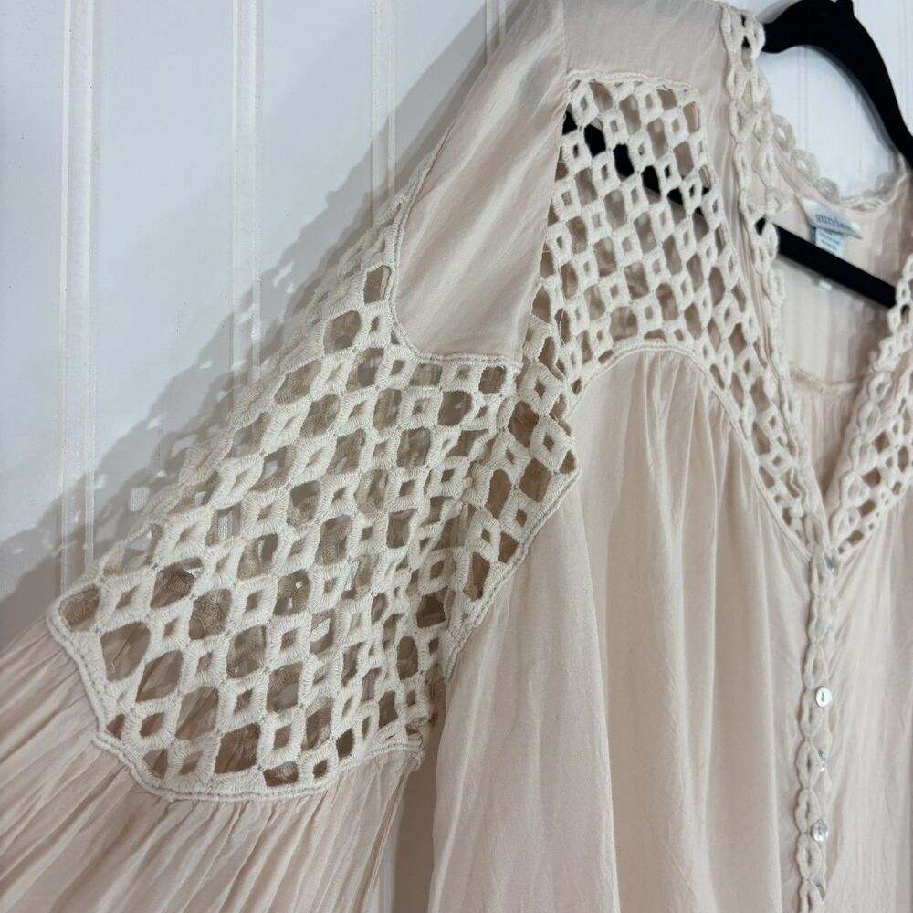 Sundance Womens Cream Blush Crochet Blouse Size L Flowy Boho Beach Peasant Gypsy - Picture 3 of 13